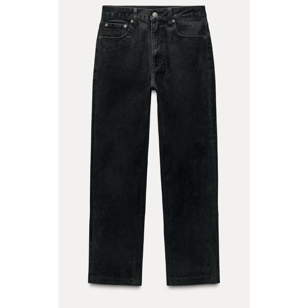 Nwt-Zara ZW COLLECTION HIGH WAIST CROPPED BOOTCUT FLOCKED JEANS-6